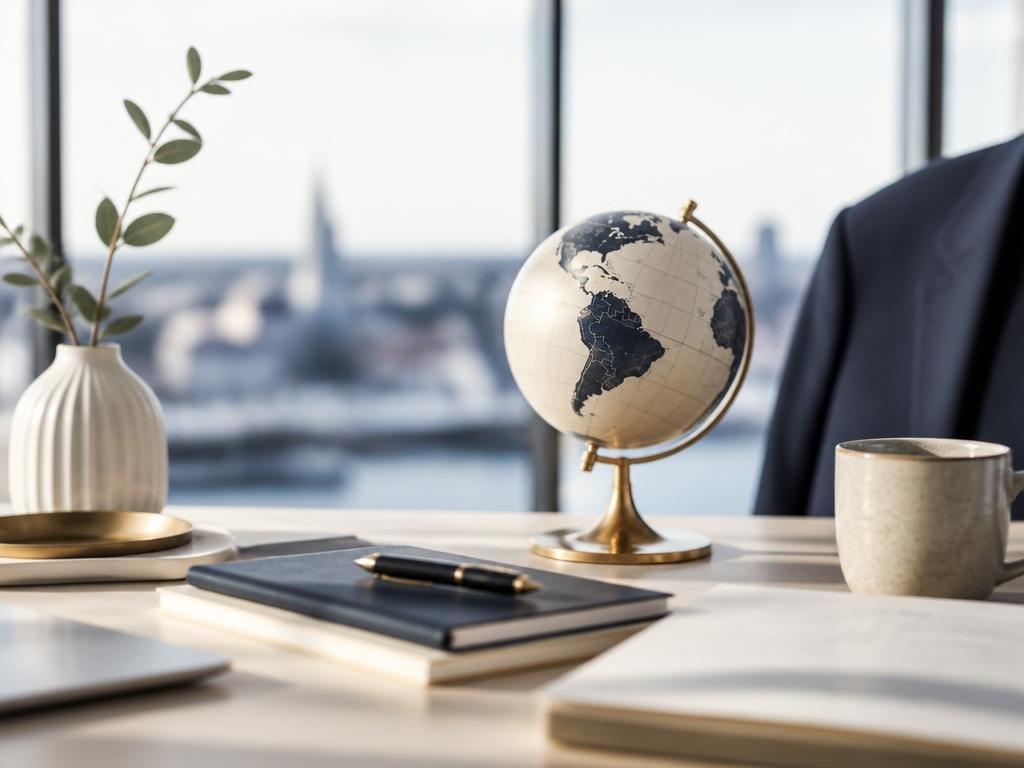 Världskarta med pilar mot börser i USA, Europa och Asien som illustrerar global indexfond 2026